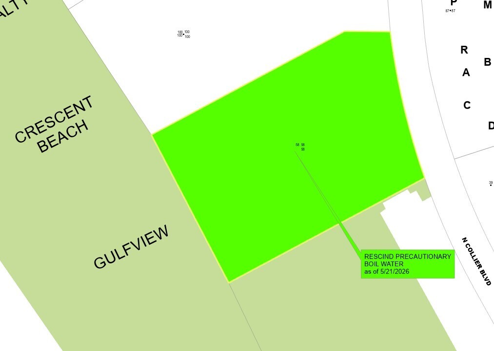 Rescission of the precautionary boil water notice in the area 58 North Collier Boulevard.