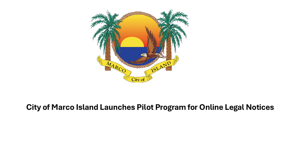 City of Marco Island Logo and Announcement of Online Legal Notices.