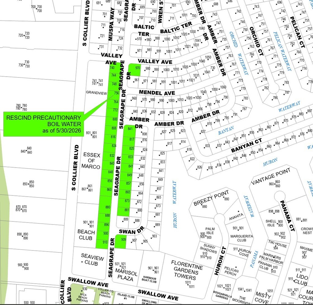  SATURDAY, 5.30.26 - RESCISSION OF PRECAUTIONARY BOIL WATER NOTICE - AREA 740 SEAGRAPE DR