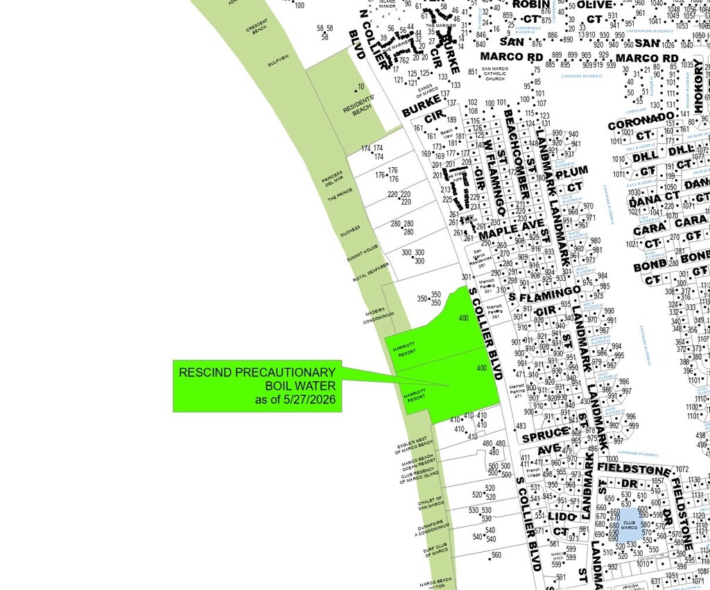 SATURDAY, 5.30.26 - RESCISSION OF PRECAUTIONARY BOIL WATER NOTICE - AREA 400 S COLLIER BLVD