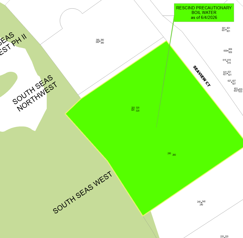 RESCISSION OF THE PRECAUTIONARY BOIL WATER NOTICE FOR THE AREA 320 SEAVIEW CT (TOWER 2) AS OF JUNE 4TH, 2026.