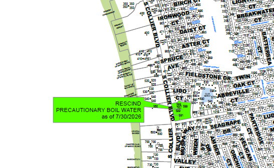 THURSDAY, 7.30.26 - RESCISSION OF PRECAUTIONARY BOIL WATER NOTICE - AREA 599 S COLLIER BLVD