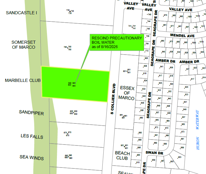 SUNDAY, 8.16.26 - RESCISSION OF PRECAUTIONARY BOIL WATER NOTICE - AREA 840 S COLLIER BLVD