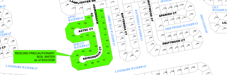 SATURDAY, 8.22.26 - RESCISSION OF PRECAUTIONARY BOIL WATER NOTICE - AREA 498 ADIRONDACK CT
