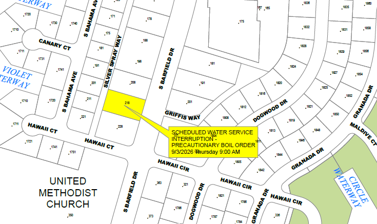 THURSDAY, 9.3.26 - 9AM -4PM - WATER SERVICE INTERRUPTION - AREA 218 S BARFIELD DR - PRECAUTIONARY BOIL WATER NOTICE IN EFFECT UNTIL NOTIFIED