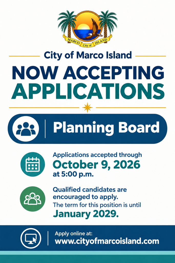 Application Announcement for City of Marco Island Planning Board.
