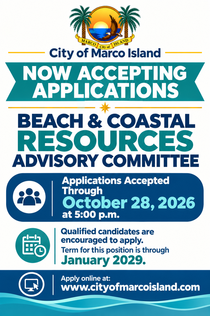 Application Announcement for City of Marco Island Beach & Coastal Resources Advisory Committee.