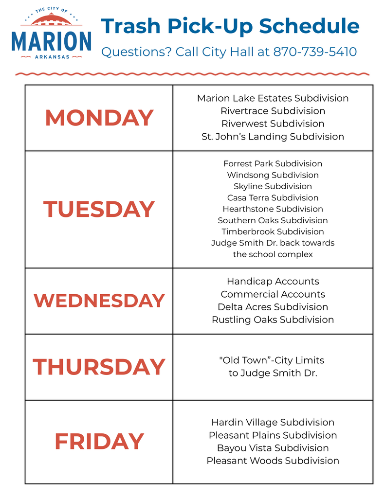 Normal trash schedule