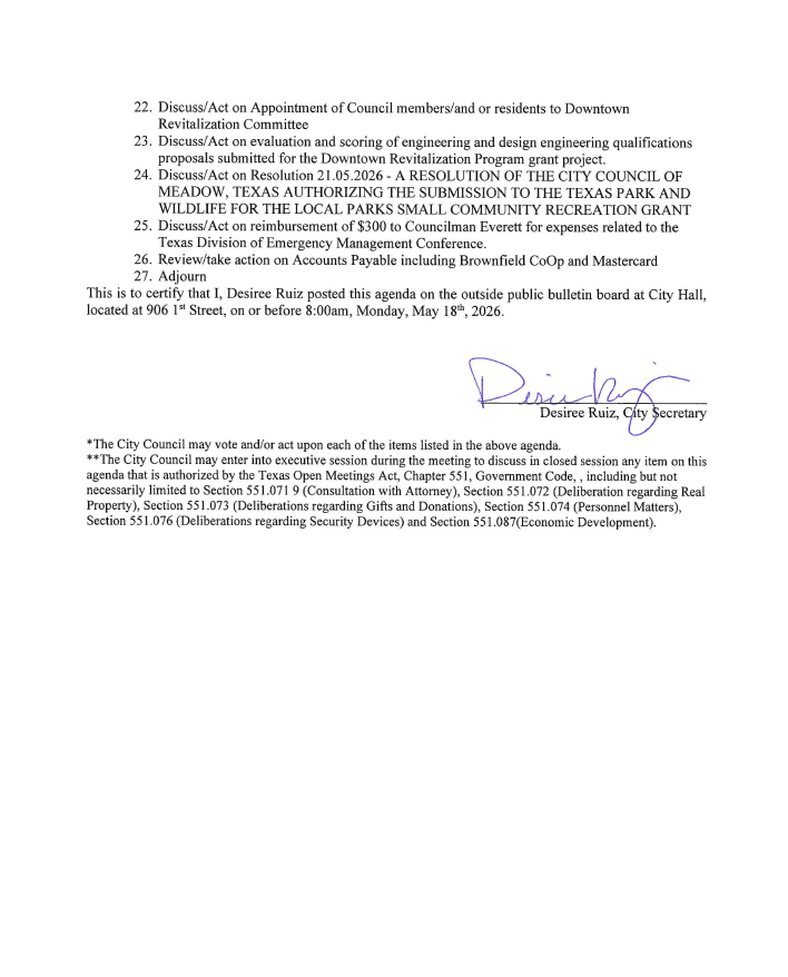 may 21 agenda