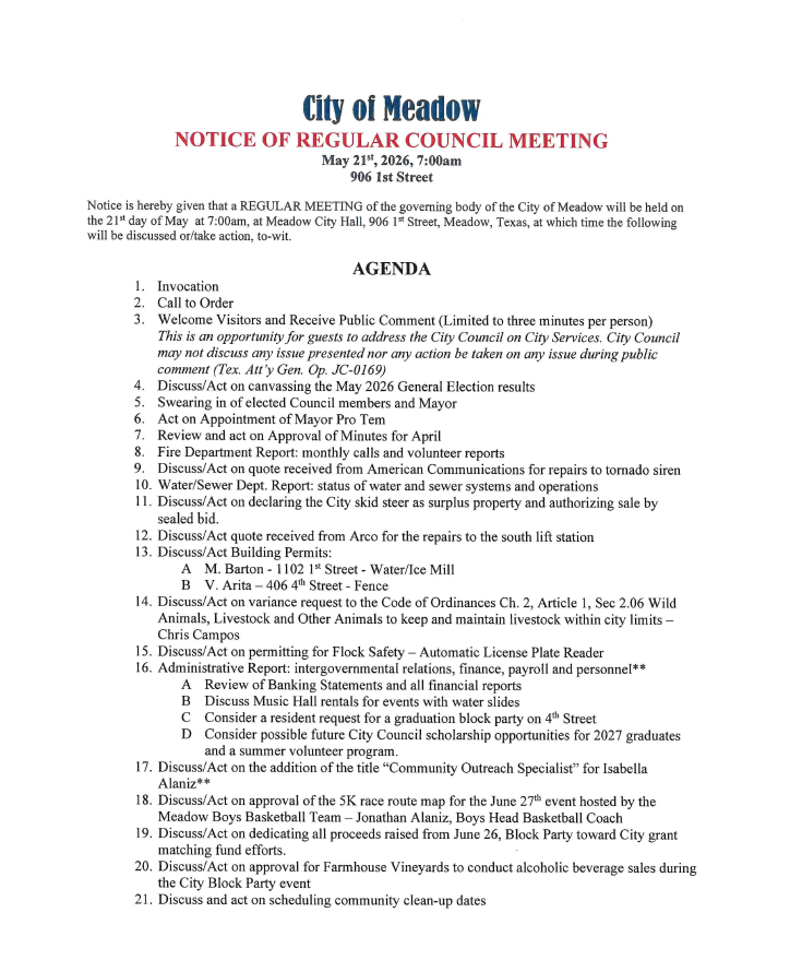may 21 agenda