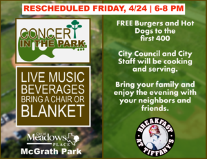 Concert in the Park Rescheduled: Friday, April 24