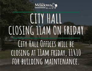 City Hall Closing 11AM Friday, November 10, 2023