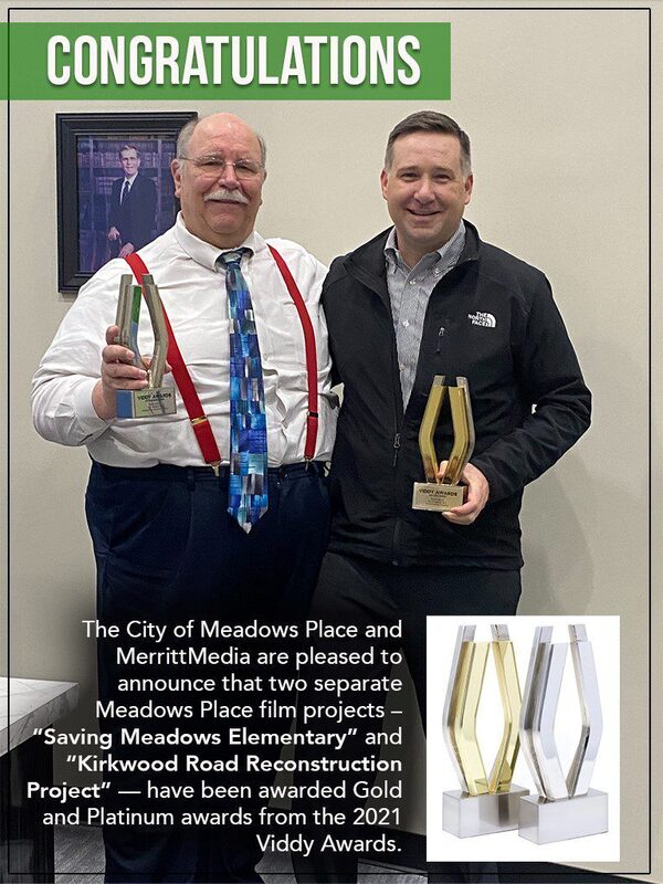 Meadows Place presents 2 VIDDY Awards to Merritt Media
