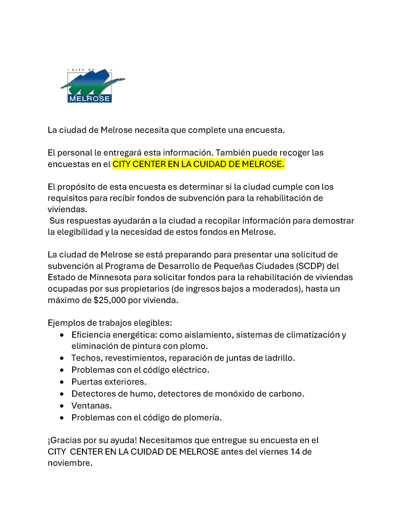 1st page of survey in spanish asking household income and if they want  rehabilitation done on their house.