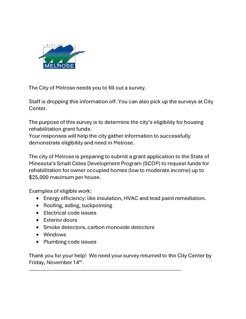 1st page of survey in english asking household income and if they want  rehabilitation done on their house.
