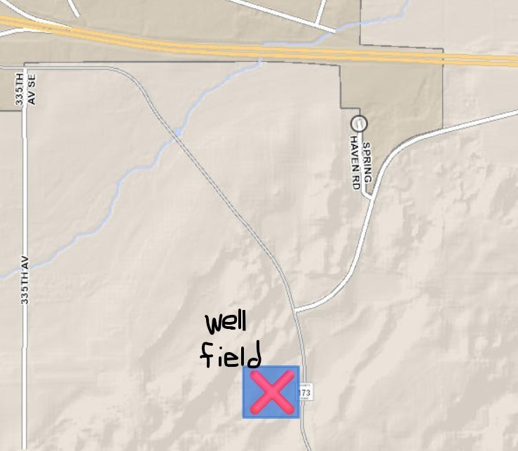 Map showing where the well field is