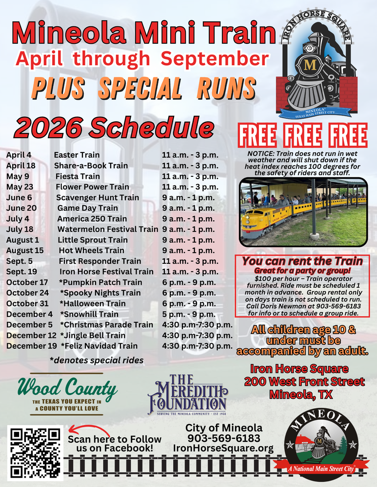 2026 Mini Train Schedule