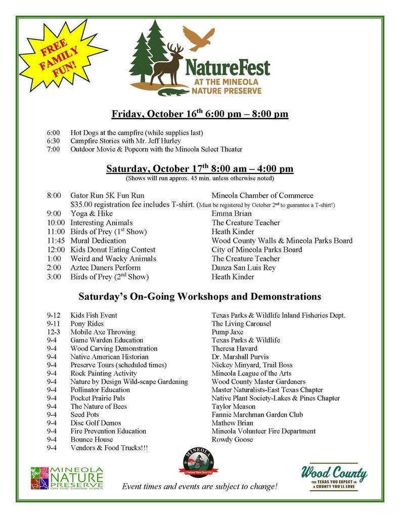 NatureFest Schedule