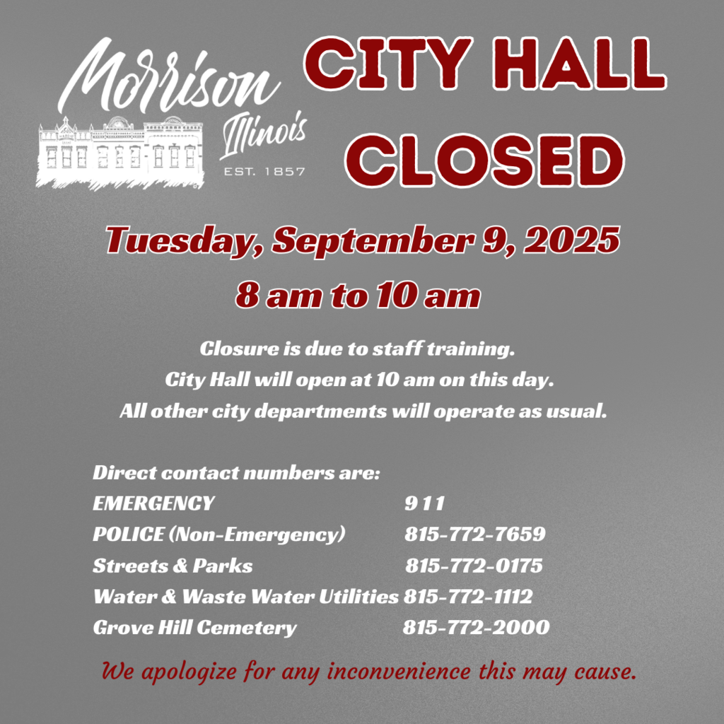 City Hall Closed 09-09-25 / 8am to 10 am
