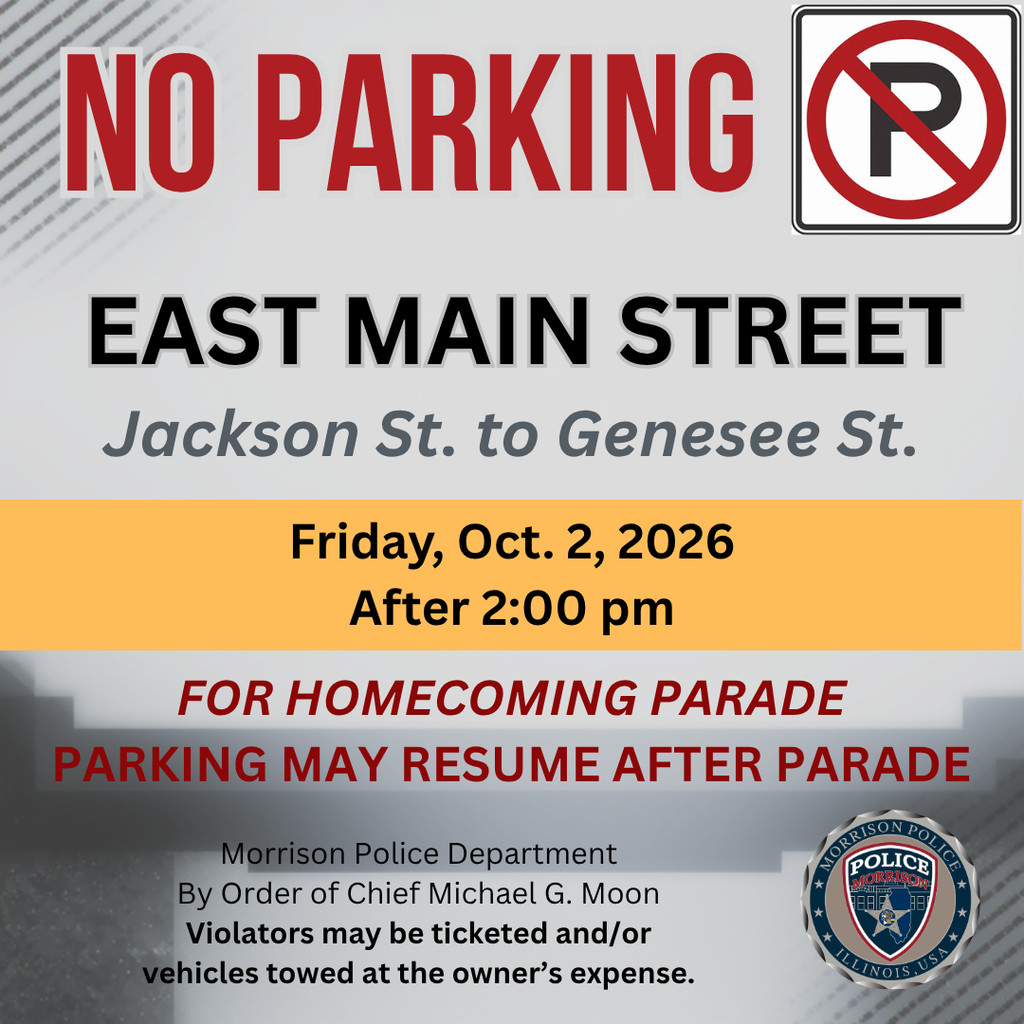No Parking Notice for Homecoming Parade