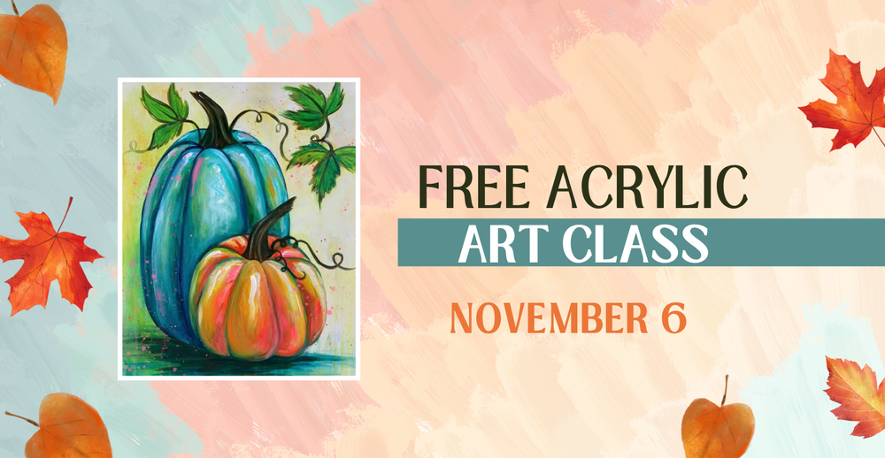 Free acrylic art class on NOvember 6. Painting of two pumpkins