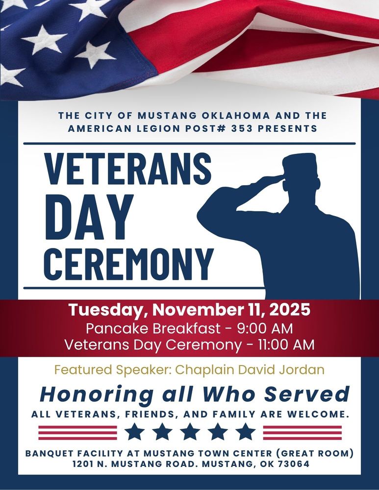 A poster with a silhouette of a soldier saluting with information about the Veterans Day Ceremony