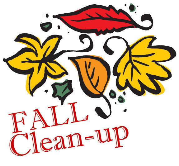 Cartoon leaves with the wrods "Fall Clean-Up"