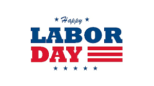 The words Happy Labor Day with stars and stripes in red and blue