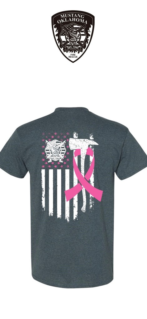 FD  Breast Cancer Awareness Shirt - Back View - Fire logo with flag and axe and ribbon 