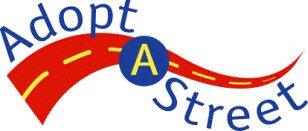 The words "Adopt a Street" with a red road and a dashed line