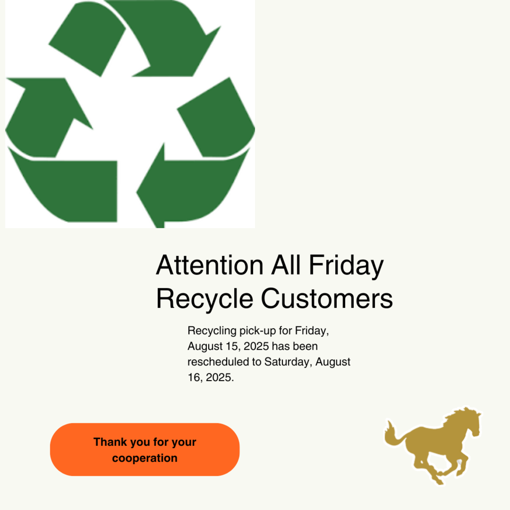 The recycle and City Logo with a notice that recycling has been moved from Friday to Saturday