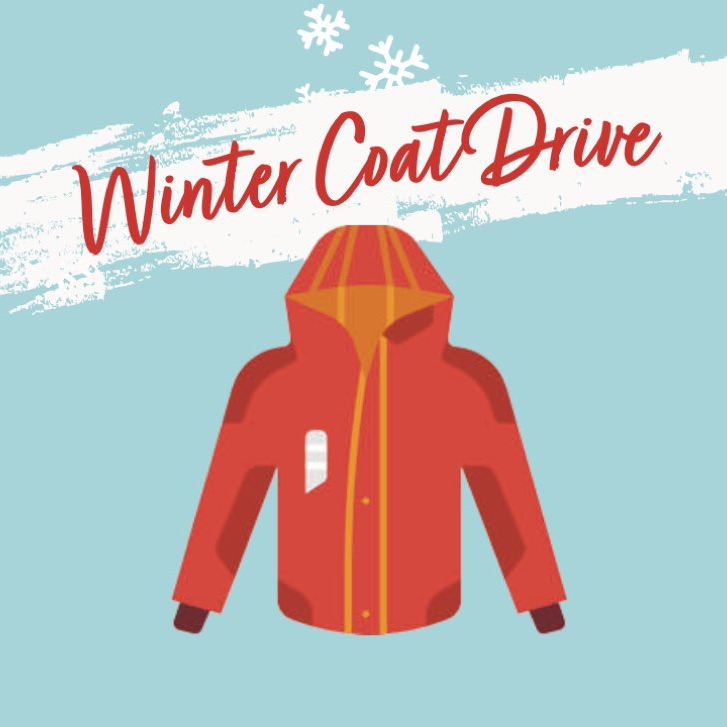 An orange coat with the words “Winter Coat Drive"