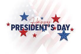 The words Happy Presidents Day with red white and blue stars