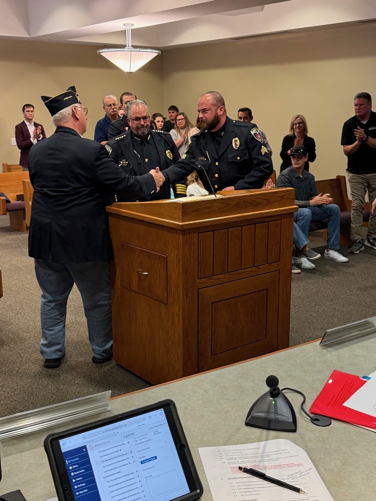 Sgt Brock Childs, Police Chief Mike Wallace, and American Legion Post 353