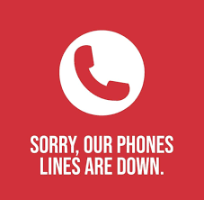 Red box with a phone that reads Phone Lines are down