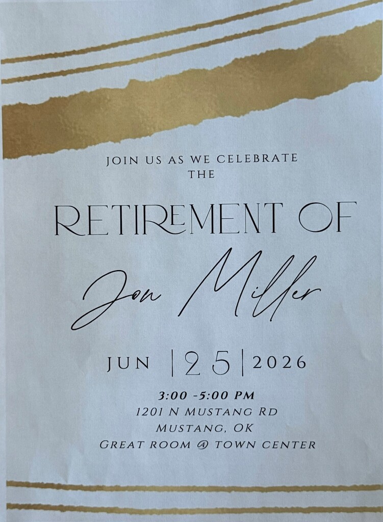 A photo of an invitation to the retirement of Jon Miller that provides date, time, location