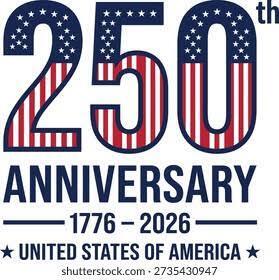 The words "250th Anniversary 1776-2026 United States of Amercia in Red, White, and Blue