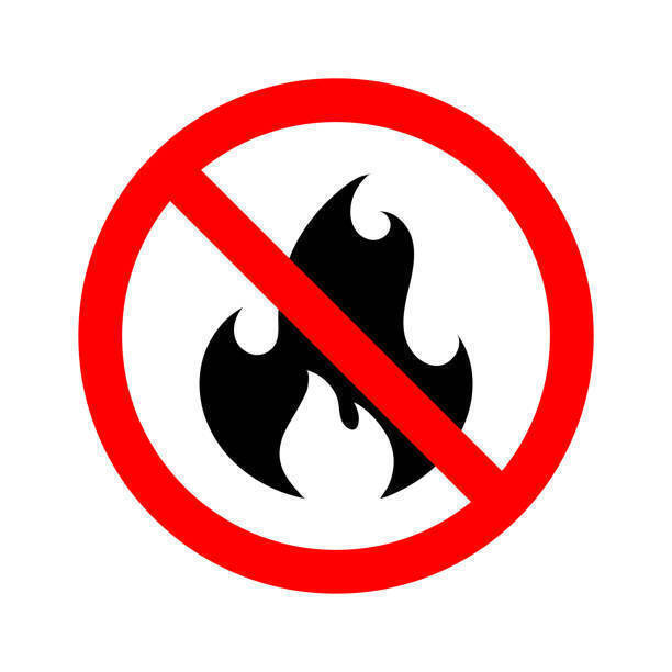 Flames in a red outlined circle with a line through it