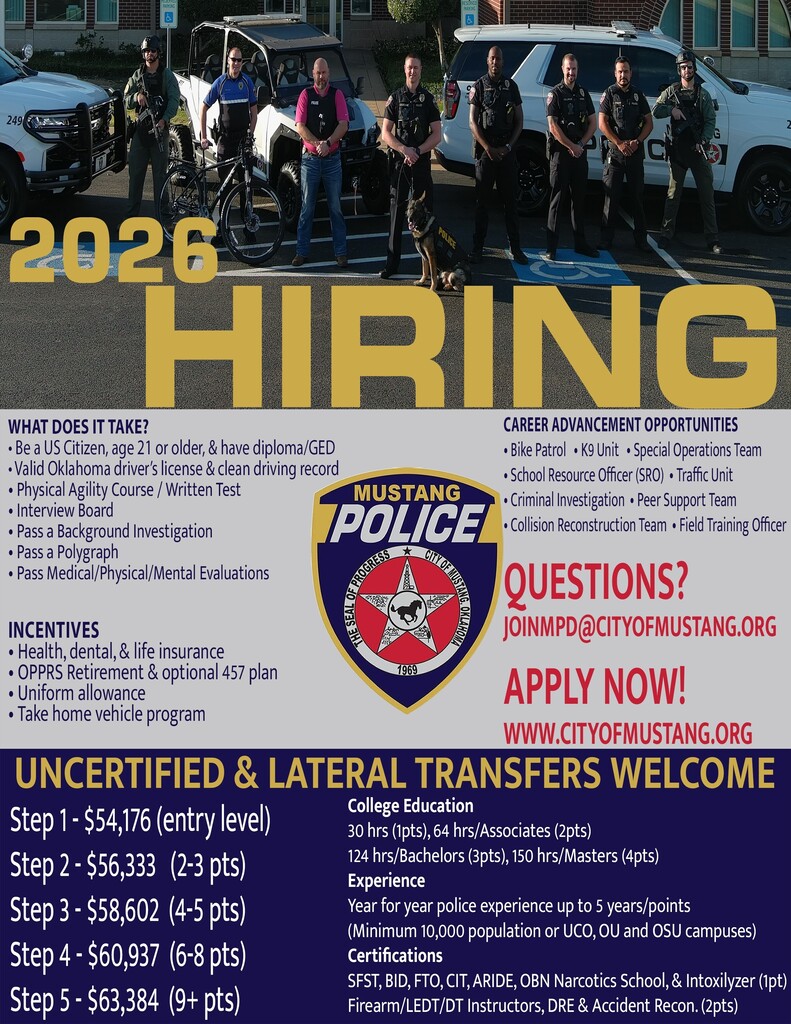 A Police Department Hiring Photo with much information on how to apply and salary information as well