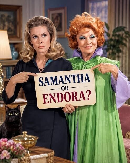 A photo of Elizabeth Montgomery as Samantha and Agnes Moorehead as Endora from the TV show Bewitched 