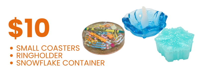 $10 small coasters, ringholder, and snowflake container