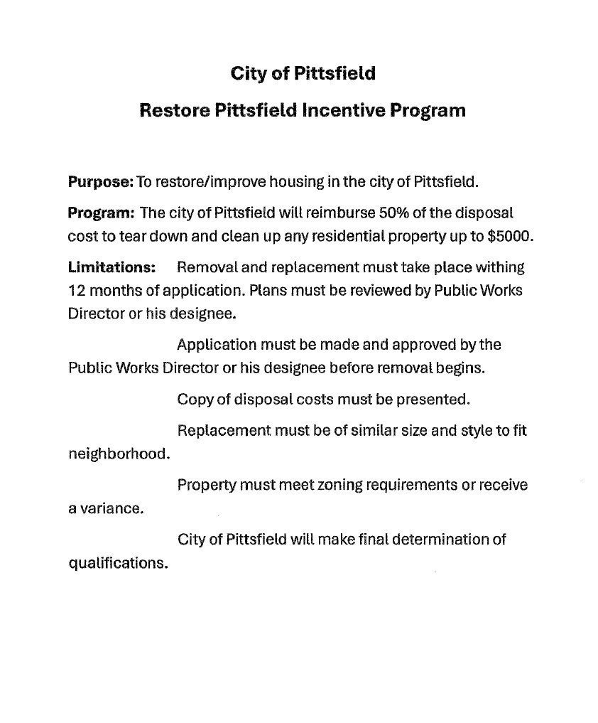 restore Pittsfield incentive program