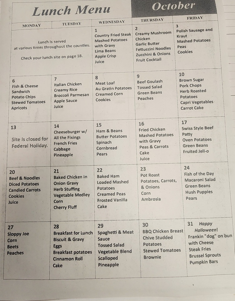 October menu