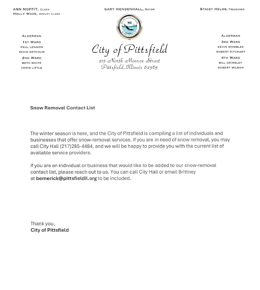 Snow removal contact list