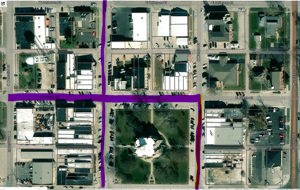 highlighted street map of road construction