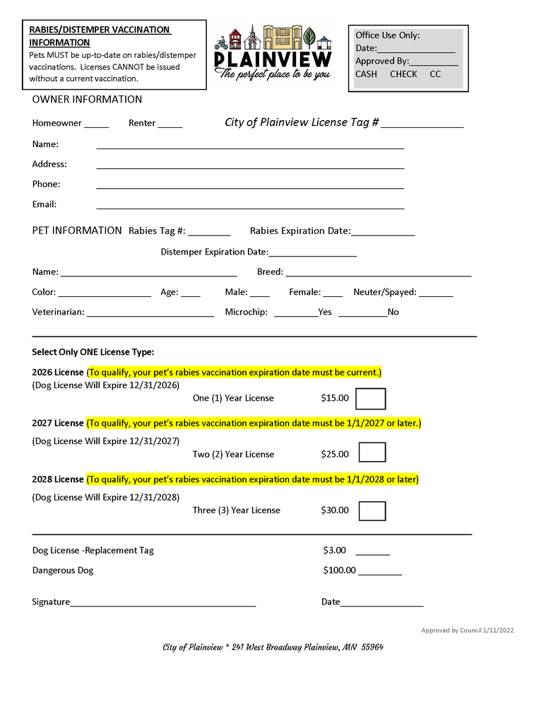 Dog License Application