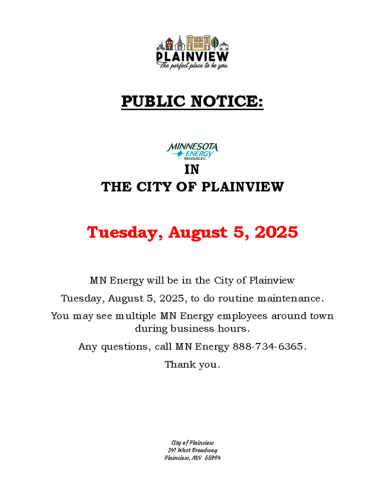 Public Notice - MN Energy-Routine Maintenance August 5, 2025