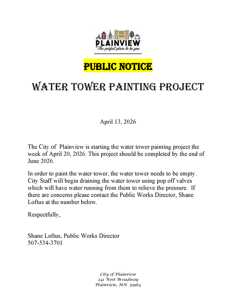 Public Notice - Water Tower Painting Project