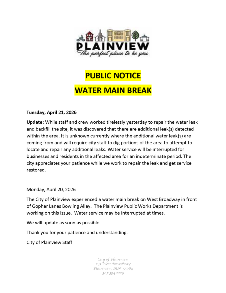 Water Main Break Update 4/21/2026