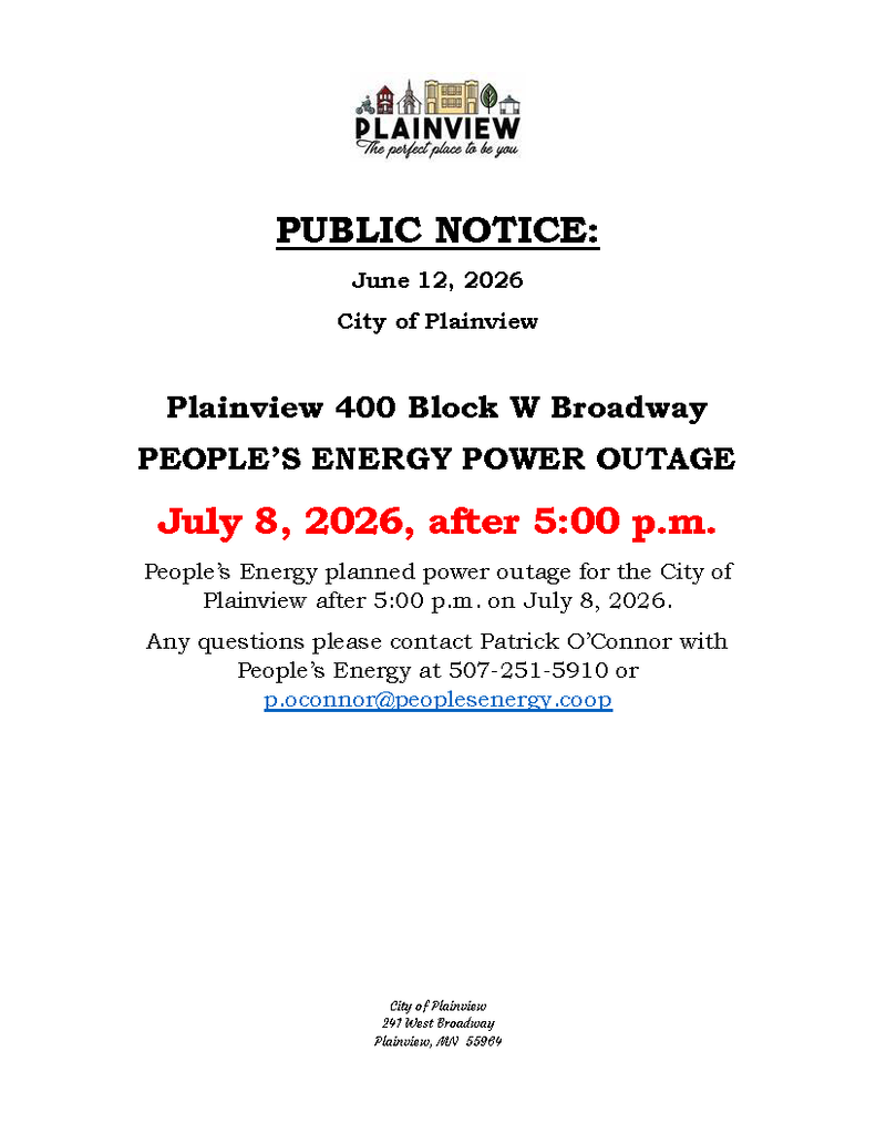 Scheduled Power Outage - July 8, 2026, for the 400 Block of West Broadway.